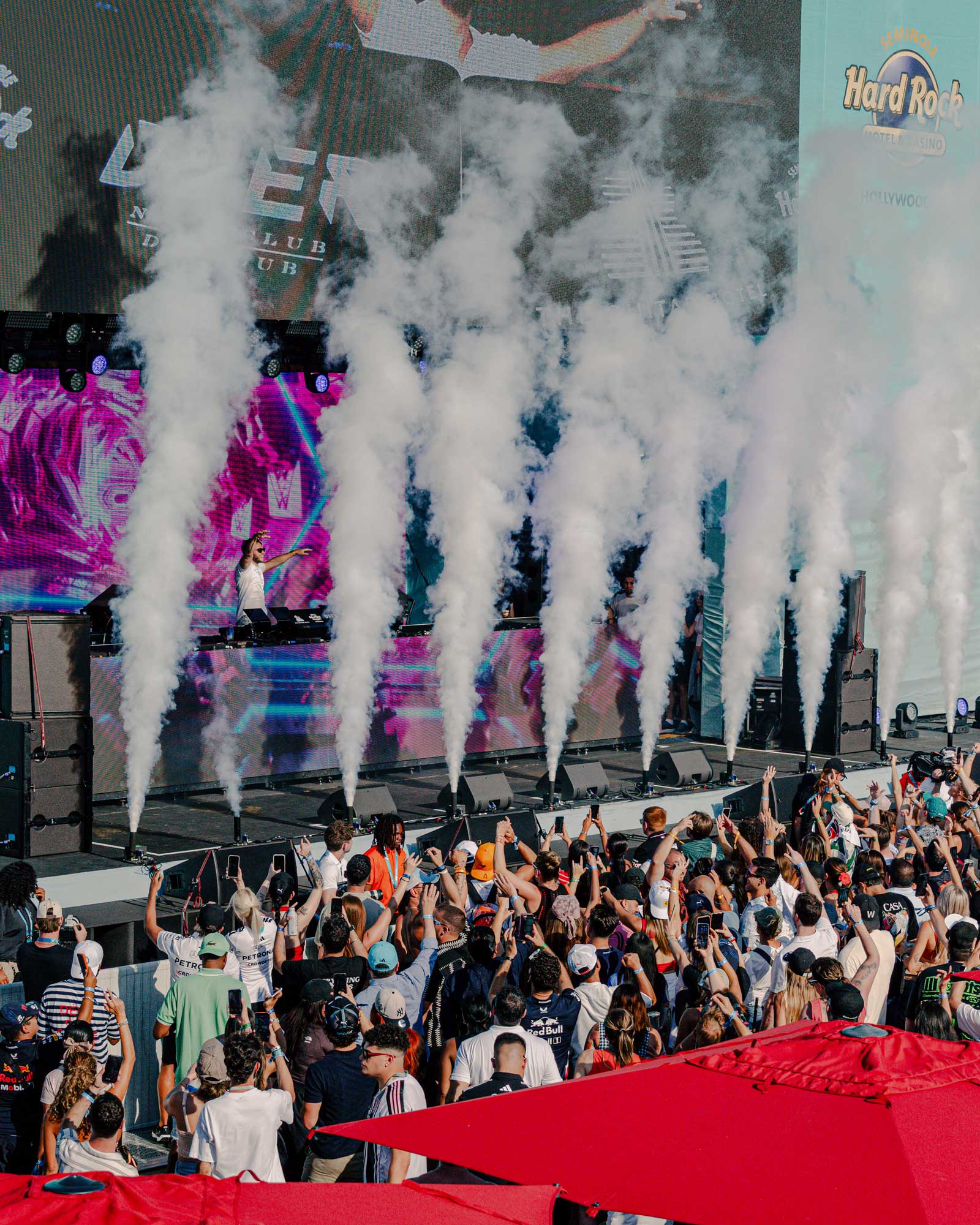 Outdoor music festival crowd and stage effects